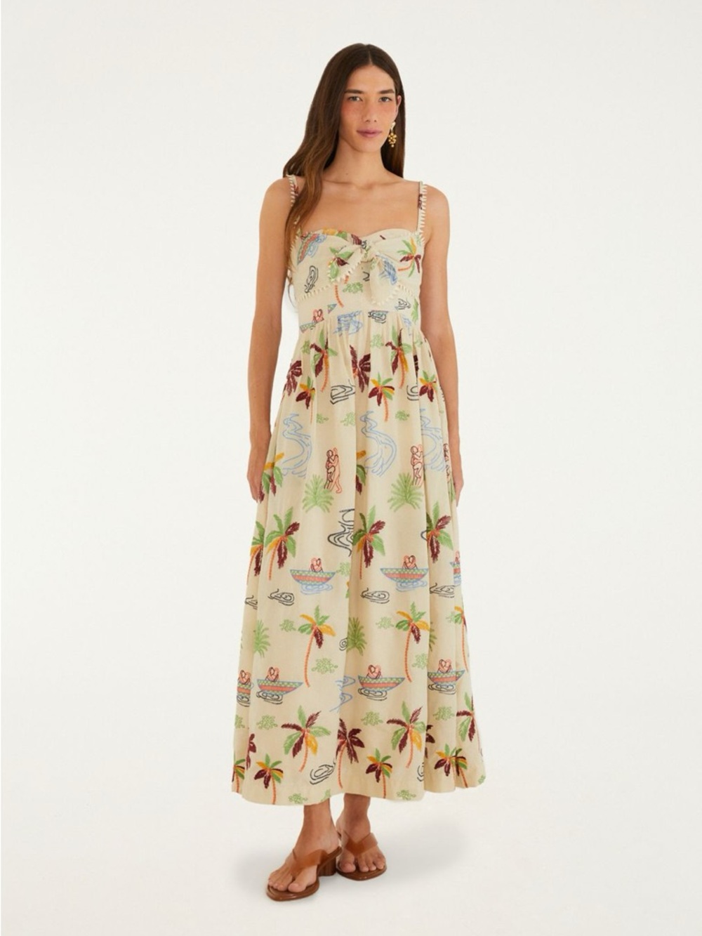 FARM Rio Brazil Artisan Tropical Embroidered Beige Maxi Dress NWT Size P = Small